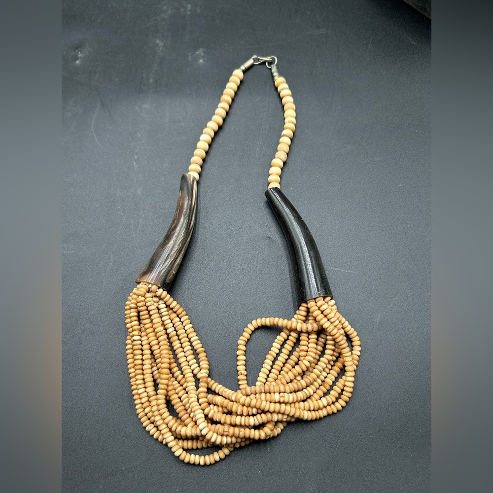 Elegant bone Beaded Necklace with Horn Accents